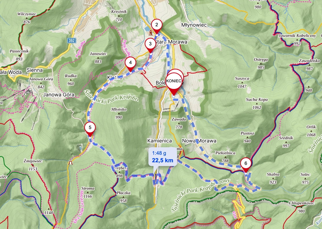Mapa 22km tray rowerowej